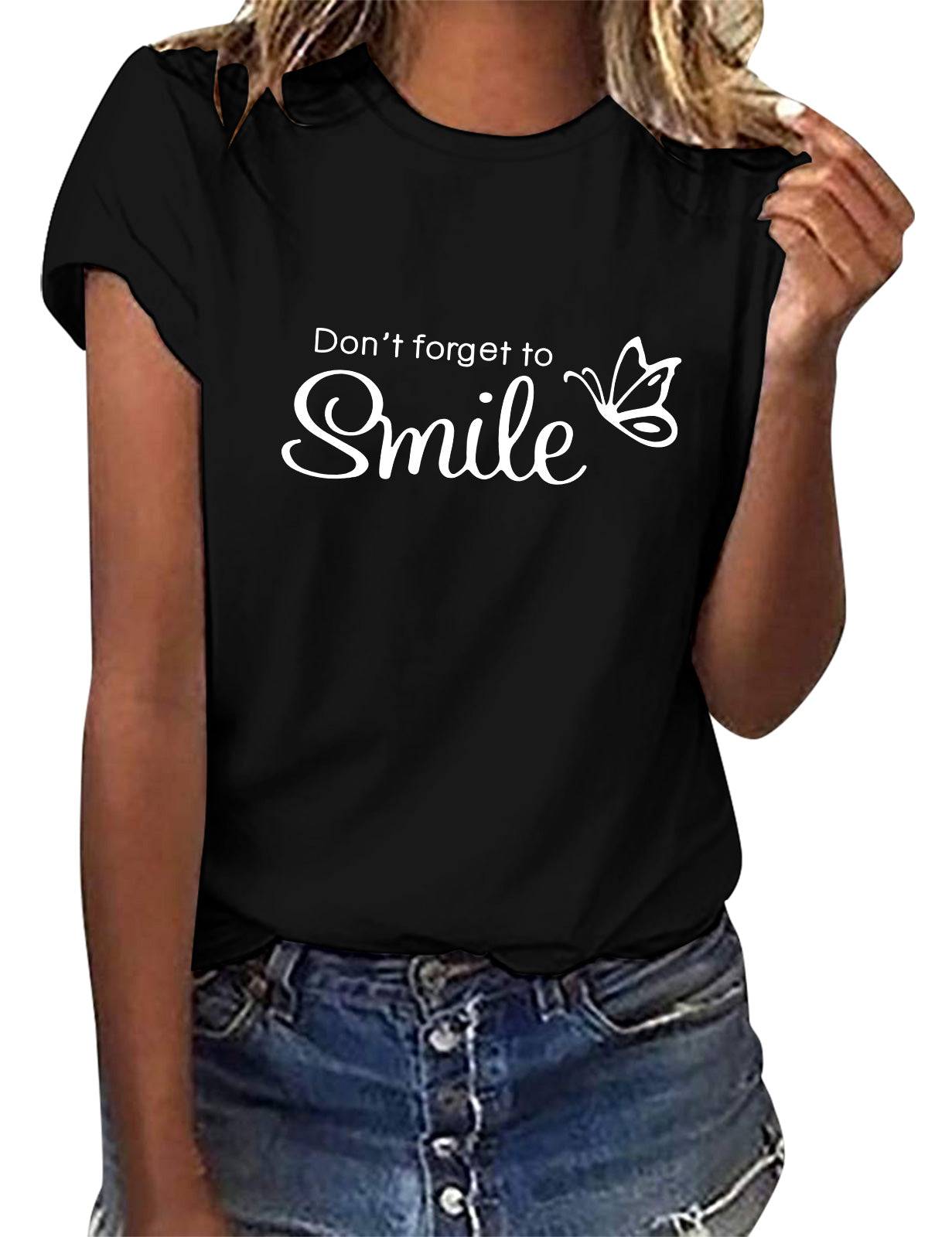 TOMEEK Women's T-Shirts Short Sleeve Ladies Tops Summer Crew Neck Basic Tops Graphic Print Tee Shirts Casual Black Tshirt